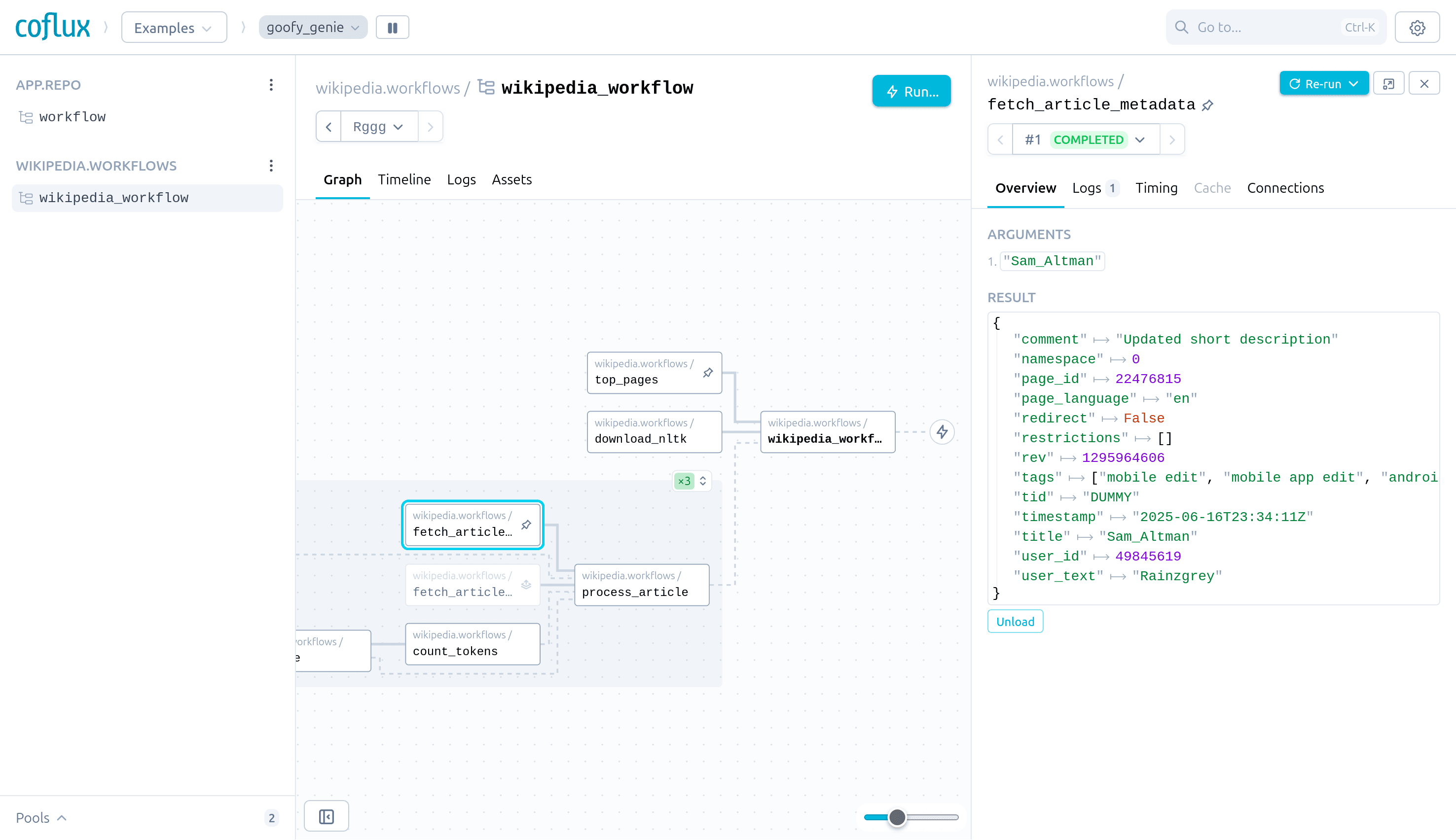 Screenshot of the Coflux UI